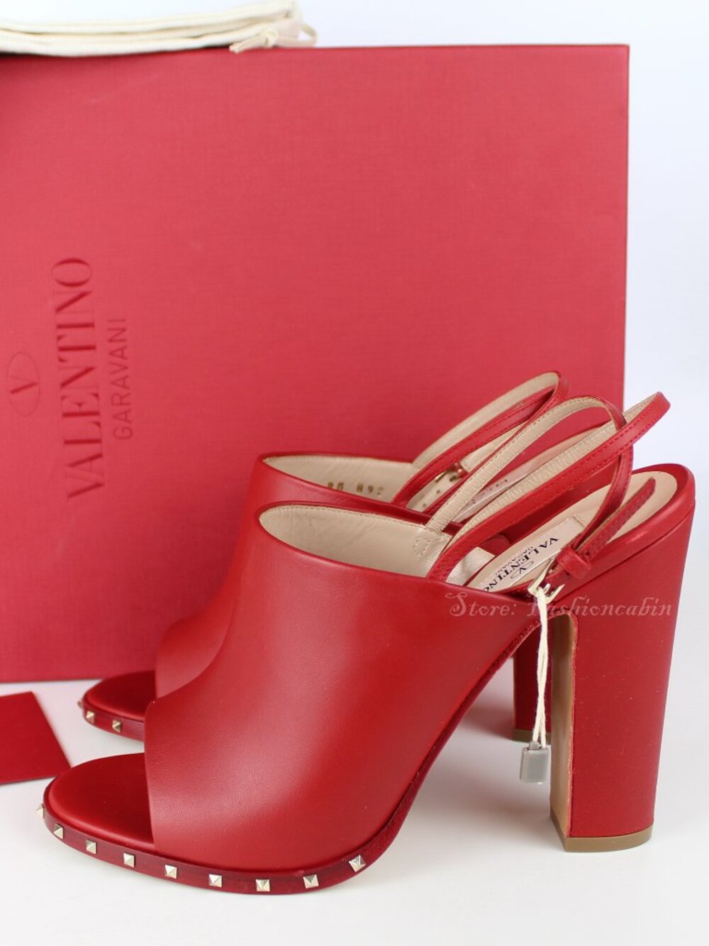 NEW VALENTINO GARAVANI Runway Rockstud Leather Sandals, Red, EU 37.5